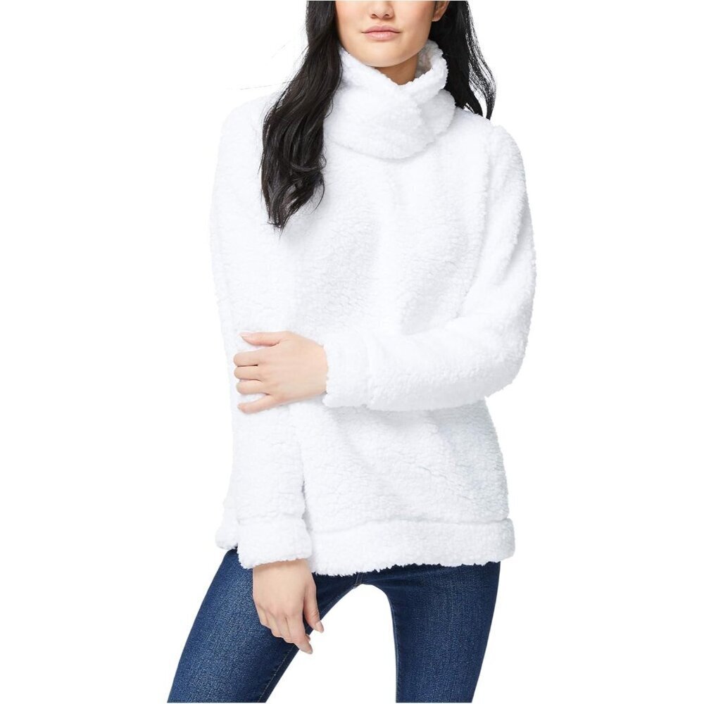 Women's Sherpa Sweater Mock Neck Medium Bright White Long Sleeve